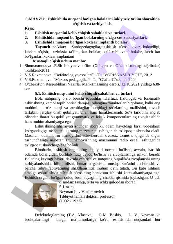 Eshitishida nuqsoni bo‘lgan bolalar uchun inkluziv ta’lim