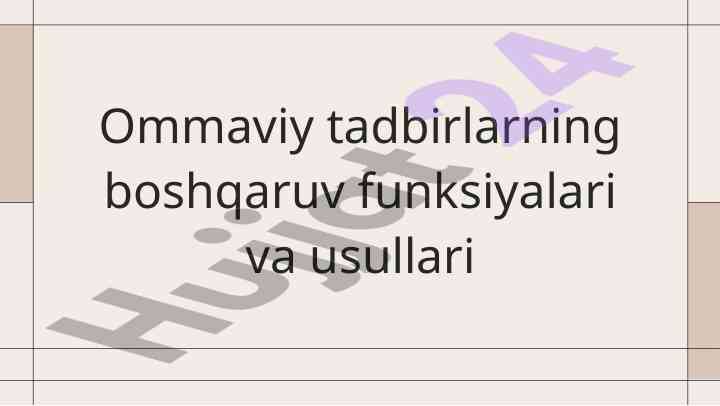Ommaviy tadbirlarni boshqarish funksiyalari