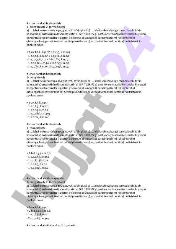 Ichak harakati boshqarilishi va sekretsiya tizimi