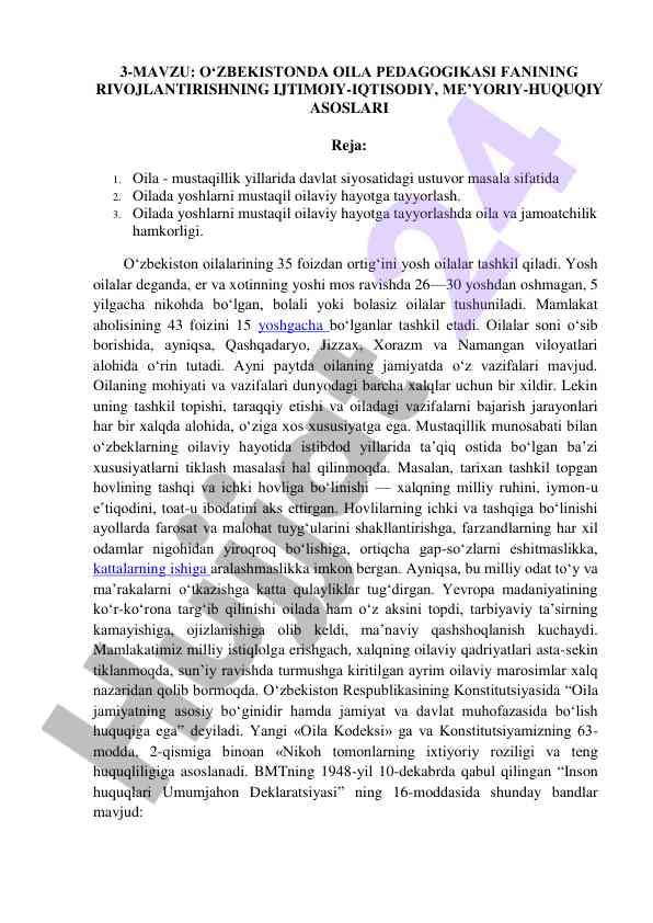 O‘zbekistonda oila pedagogikasi fanining rivojlanishi