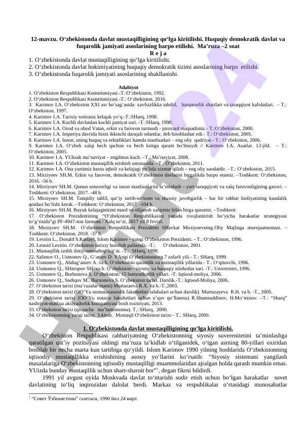 Davlat mustaqilligi va fuqarolik jamiyati asoslari