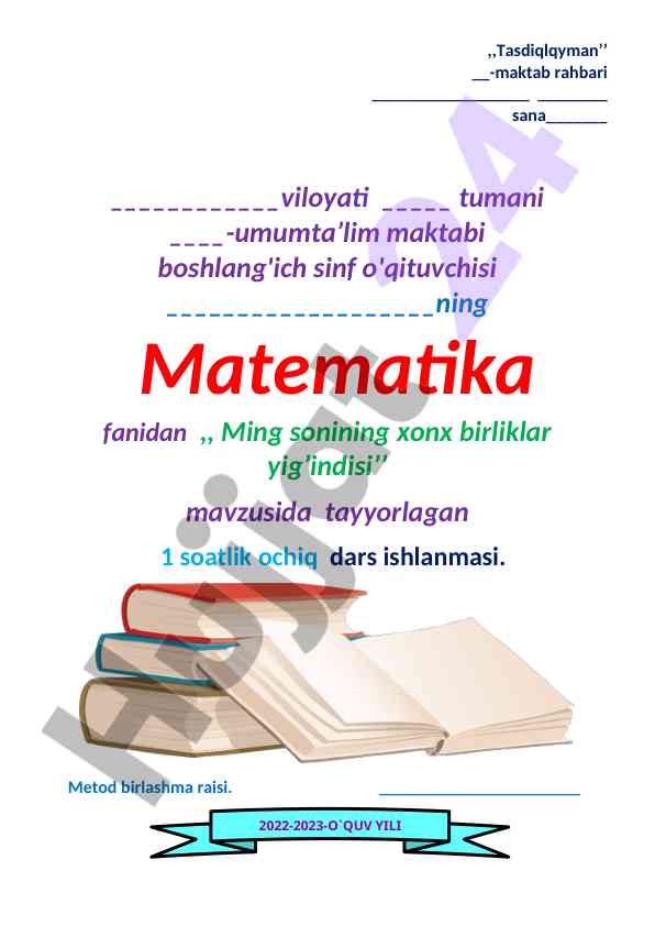 Ming sonining xonx birliklar yig'indisi ochiq dars
