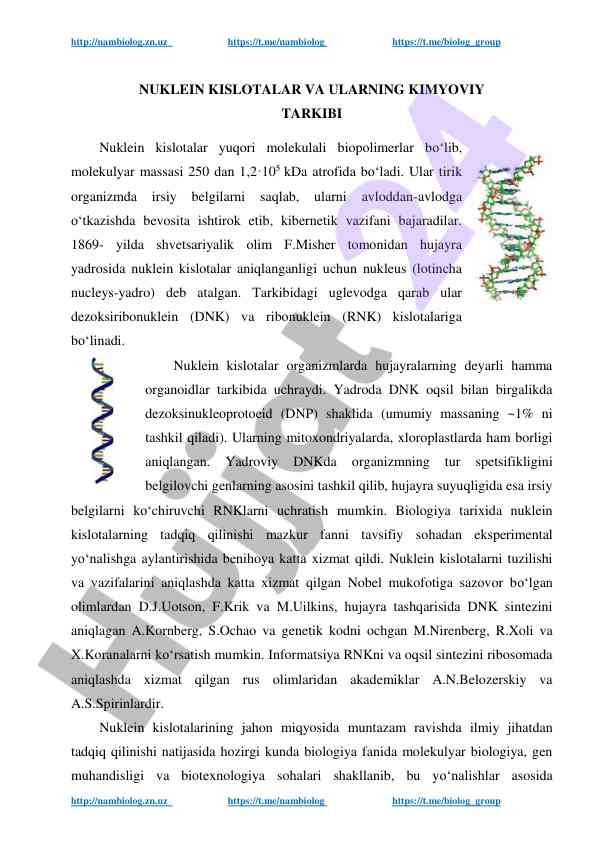 Nuklein kislotalar va ularning kimyoviy tarkibi