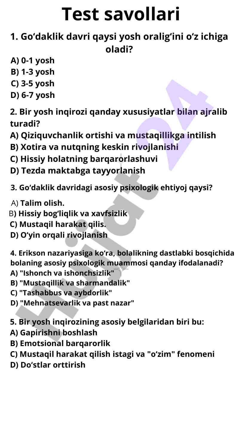 Goʻdaklik davri va psixologik ehtiyojlar testi