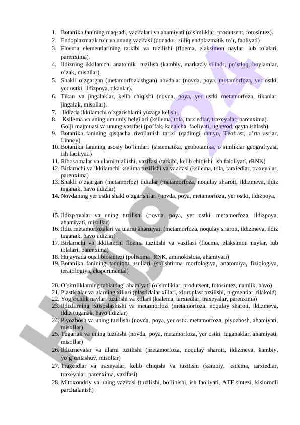 Botanika fani ahamiyati va o‘sinliklar tahlili