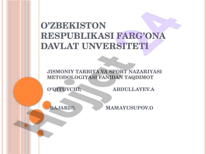 Jismoniy tarbiya va sport nazariyasi taqdimoti