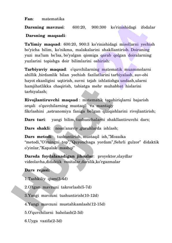 Matematika darsida ifodalar va ko’nikmalarni yechish