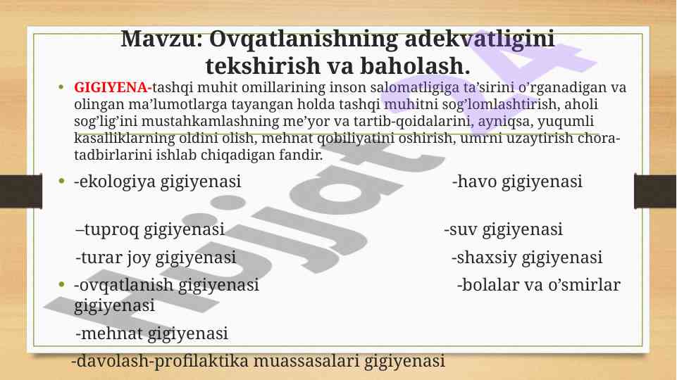 Ovqatlanish gigiyenasi va salomatlik tahlili