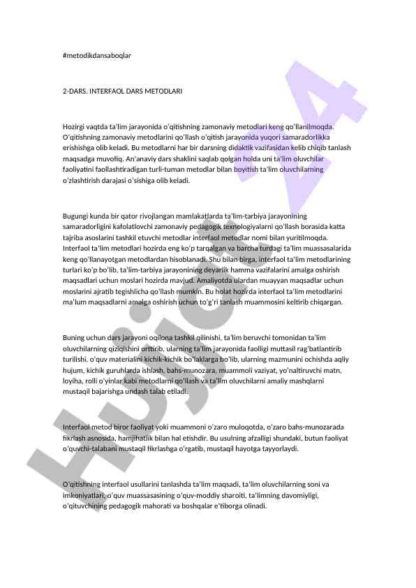 INTERFAOL DARS METODLARI VA TARQALISHI