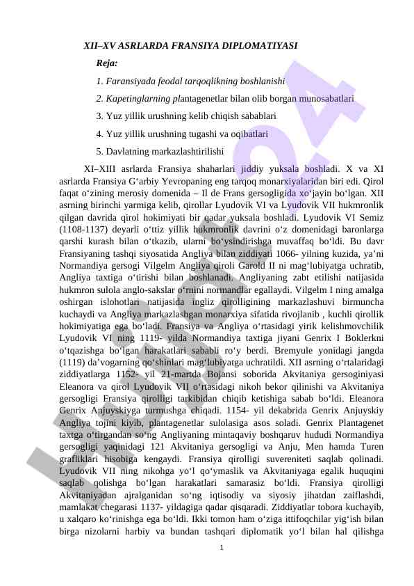Xii–xv asrlarda frantsiya diplomatiyasi tahlili