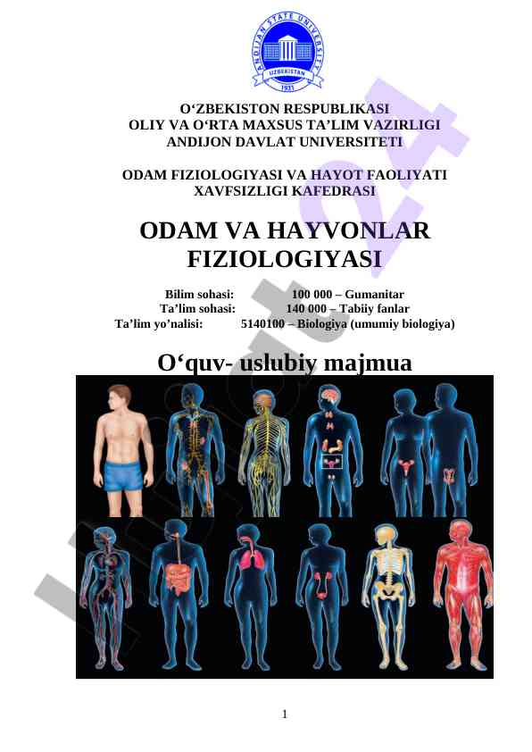 Odam fiziologiyasi kursi o‘quv qo‘llanmasi