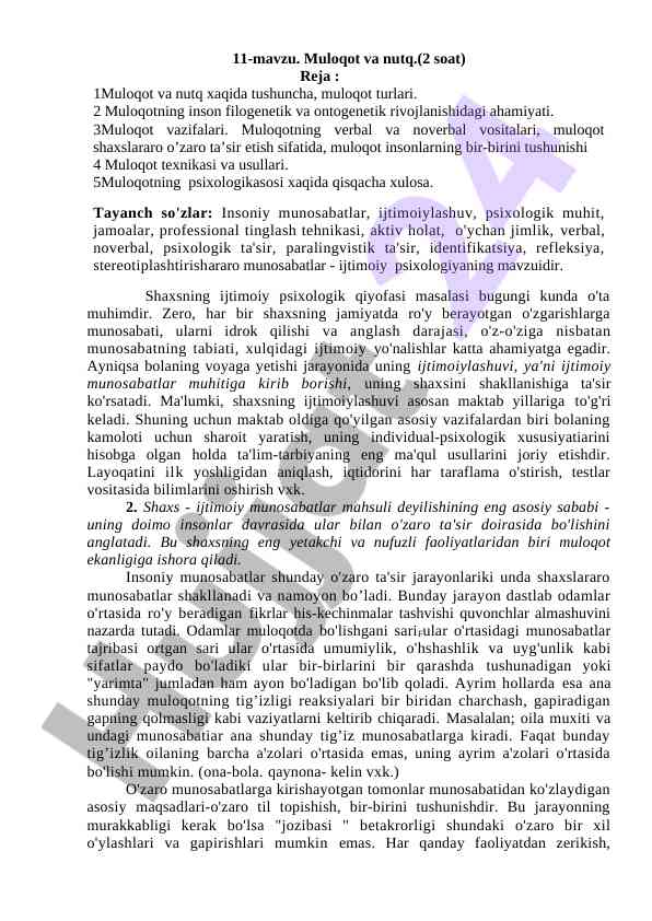 Muloqot va nutqning psixologik ahamiyati