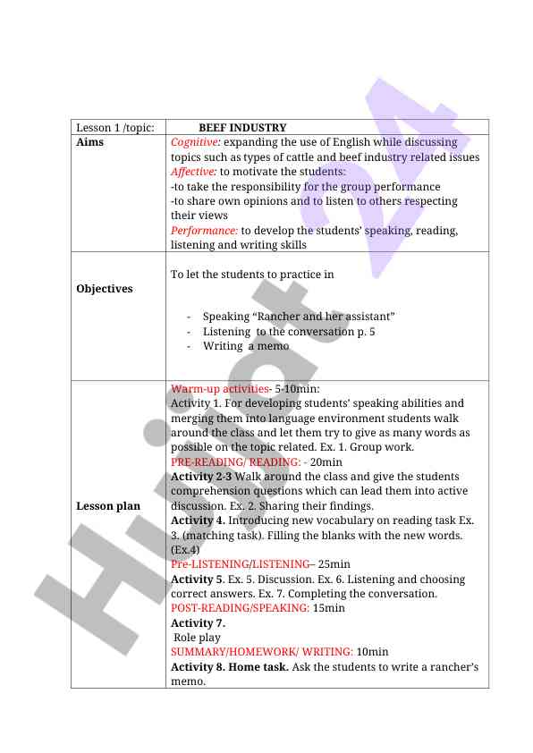 Beef industry lesson plan for effective learning