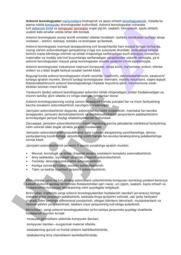 Axborot texnologiyalari va ularning rivojlanishi