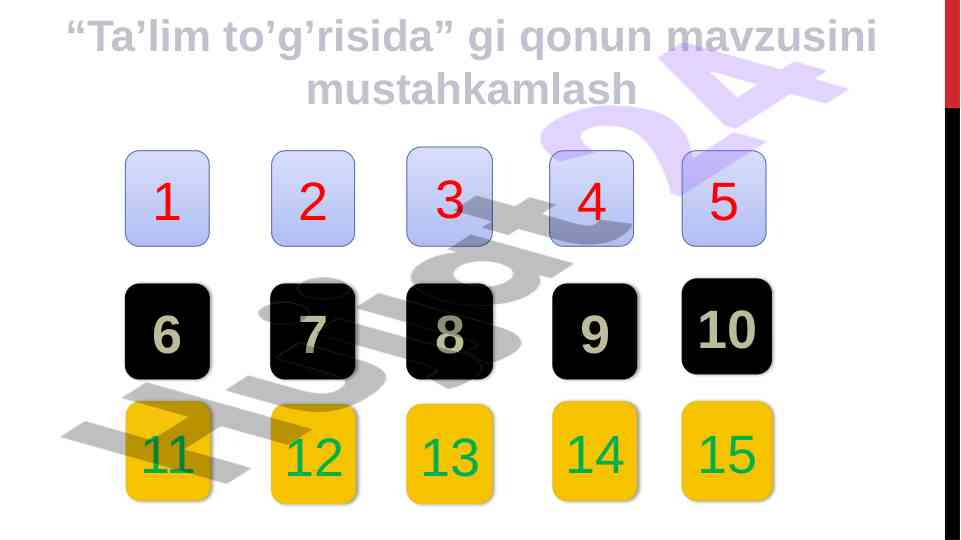 Ta’lim to’g’risida qonun mavzusi savollari