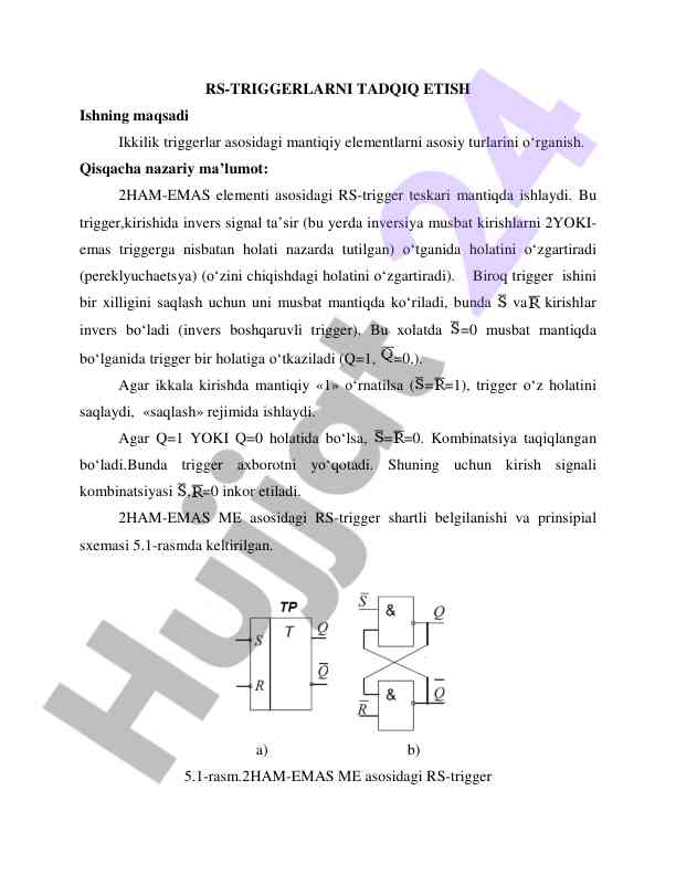 Rs-triggerlarni taqdim etish va o‘rganish
