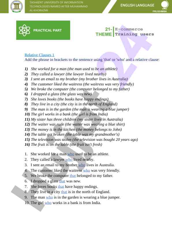 Relative clauses exercise for english learners