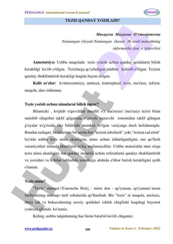 Tezis yozish qoidalari va talablari