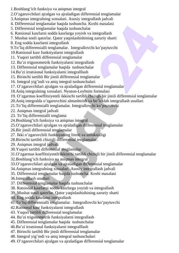 Differensial tenglamalar va aniqlash integrallari