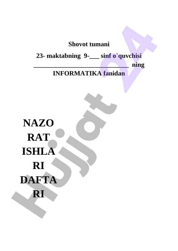 Informatika fanidan nazorat ishi test savollari