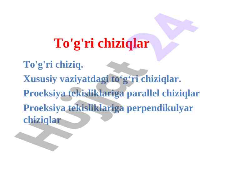 To'g'ri chiziqlar va proyeksiyalar tahlili
