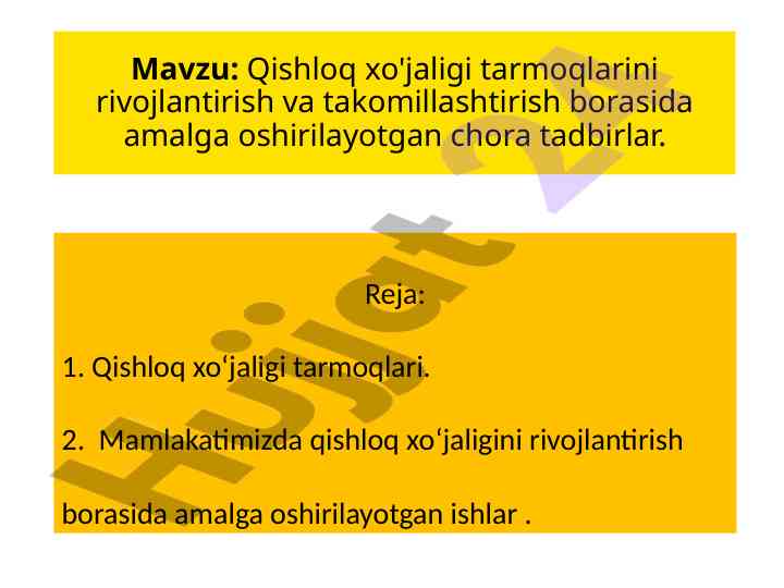 Qishloq xo'jaligini rivojlantirish chora-tadbirlari