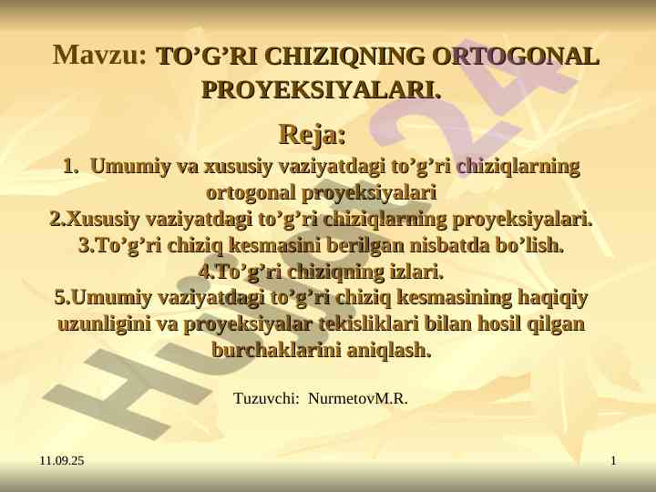 To'g'ri chiziqning ortogonal proyeksiyalari