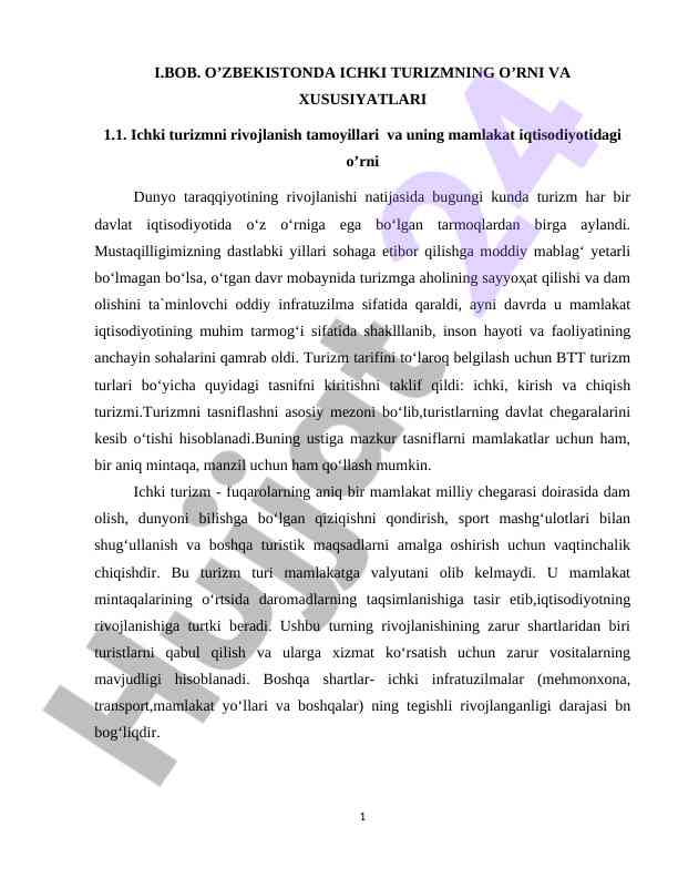 O'zbekistonda ichki turizmning o'rni va xususiyatlari
