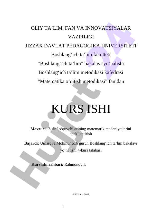 Boshlang‘ich ta’limda matematika o‘qitish metodikasi