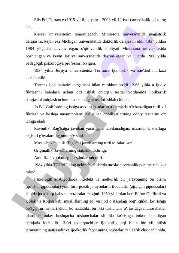 Psixologiyada ijodkorlikning o'rganilishi