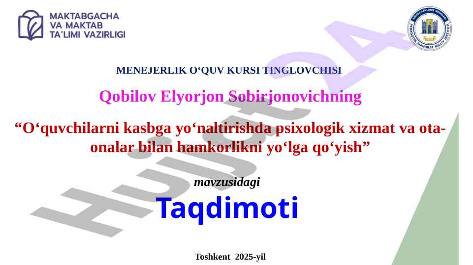 Psixologik xizmat va ota-onalar bilan hamkorlik taqdimoti