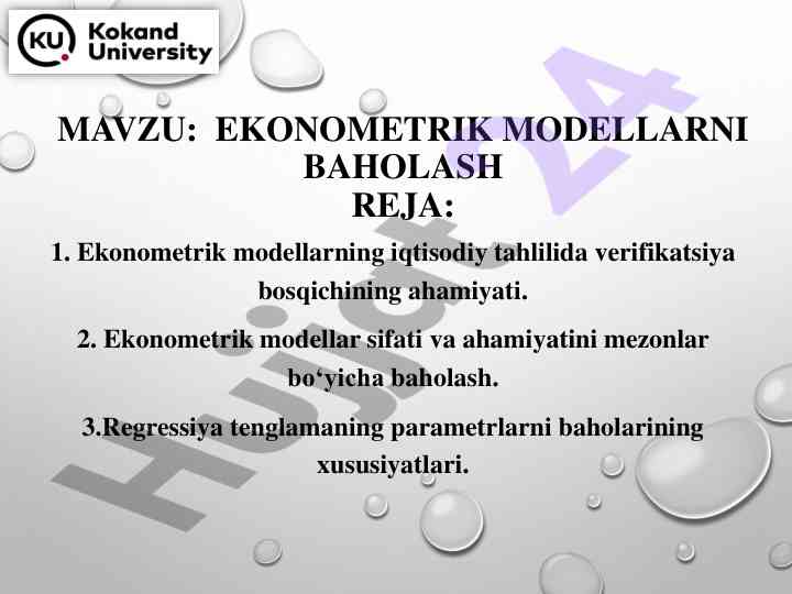 Ekonometrik modellarning baholash va verifikatsiya usullari