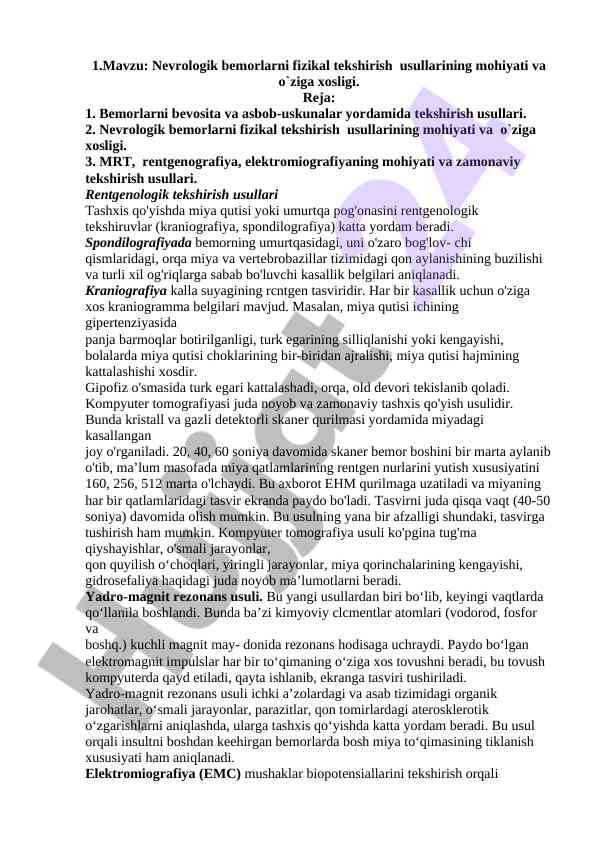 Nevrologik bemorlarni fizikal tekshirish usullari
