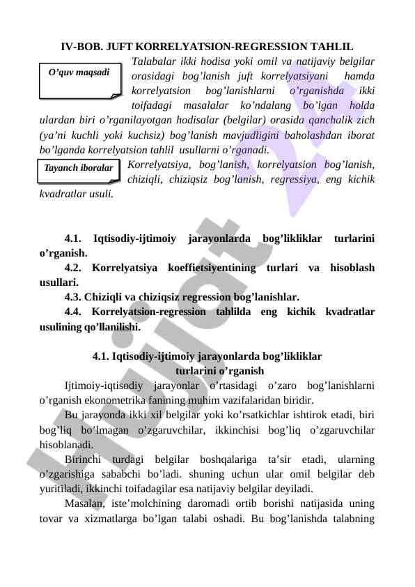 Juфт korrelyatsion-regressiya tahlil usullari