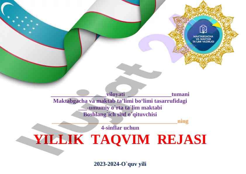 YILLik Taqvim Rejasi 2023-2024-O‘quv Yili