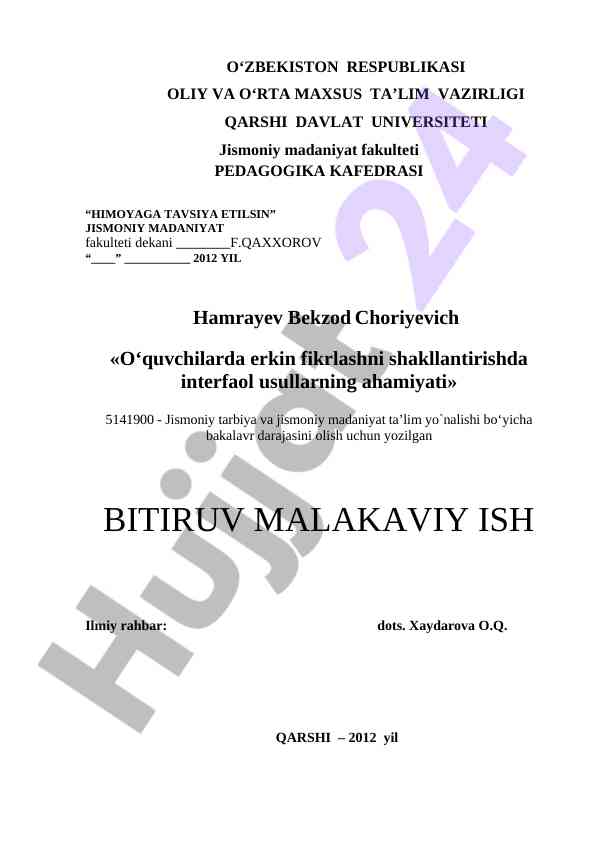 Interfaol usullar bilan erkin fikrlashni shakllantirish