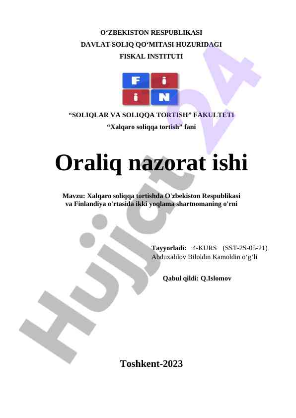 Xalqaro Soliqqa Tortishda Shartnomaning O‘rni