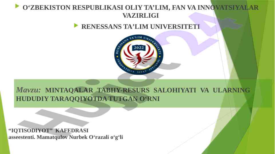 Mintaqalar tabiiy-resurs salohiyati va ularning o‘rni