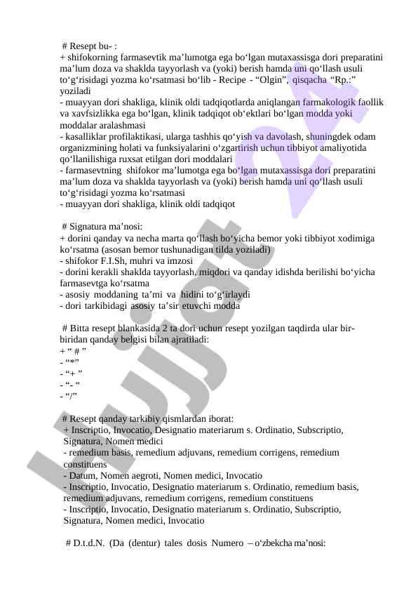 Dori preparatlari tayyorlash jarayoni va signatura