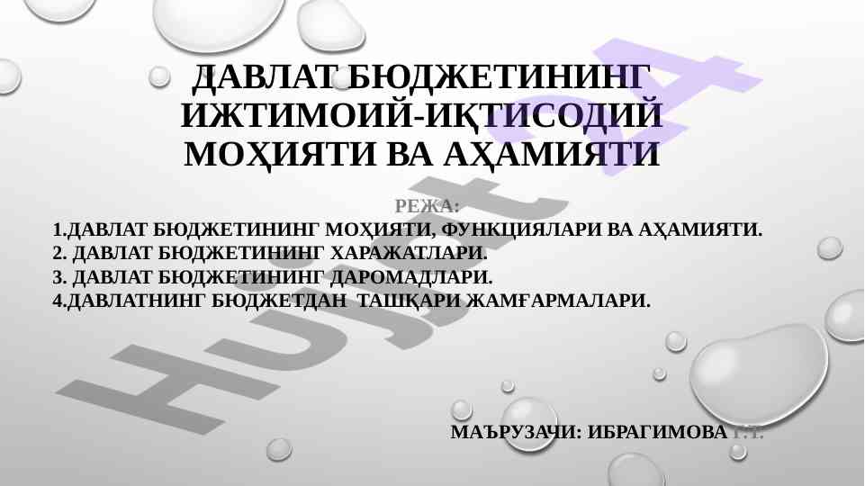 Davlat büdjeti ijtimoiy-iqtisodiy moziyati va ahamiyati