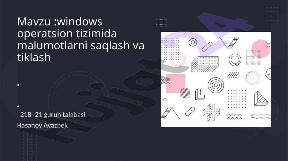 Windows operatsion tizimida malumotlarni zaxiralash usullari