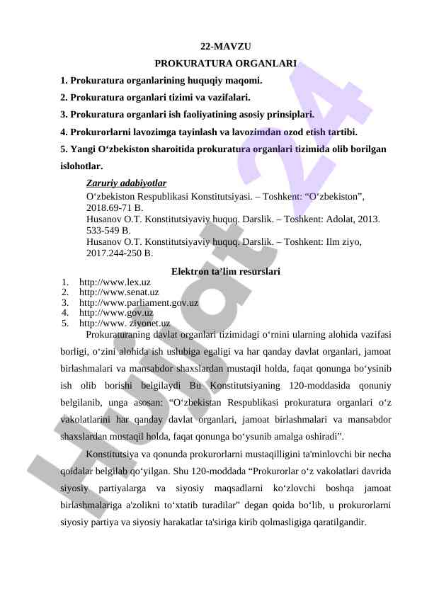 Prokuratura organi tizimi va vazifalari haqida maqola