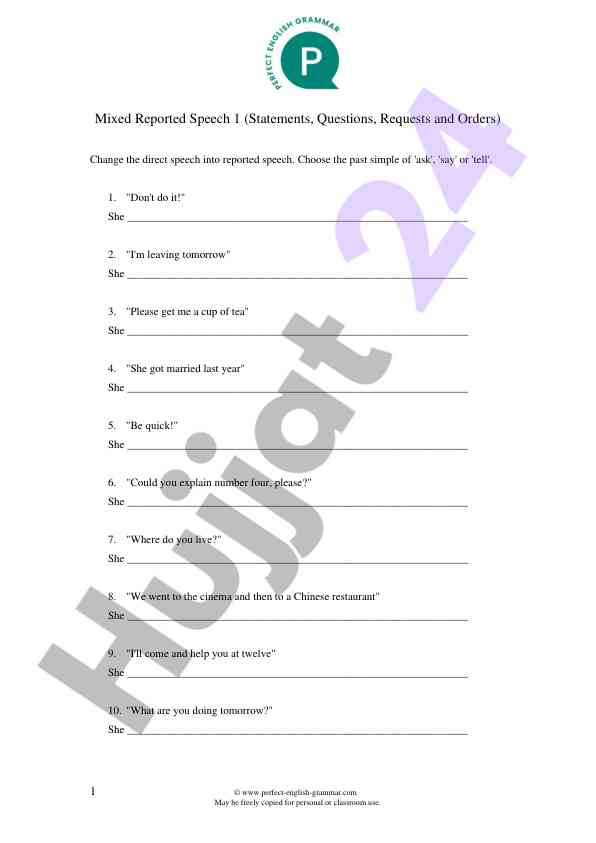 Mixed reported speech exercises for learning