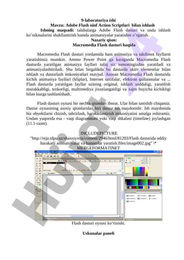 Adobe flash dasturida animatsiyalar yaratish