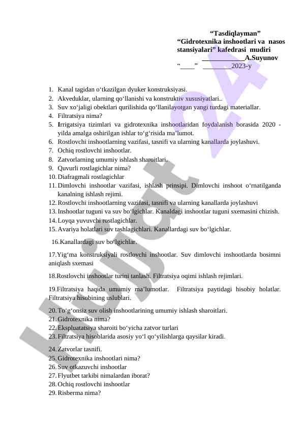 Kanal tagidan o‘tkazilgan dyuker konstruksiyasi sharhi