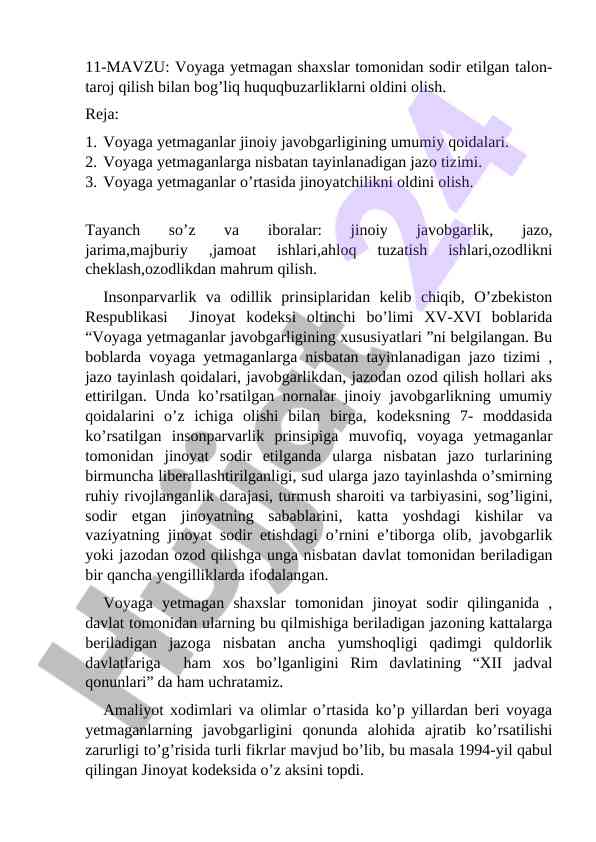 Voyaga yetmagan shaxslar bilan bog’liq huquqbuzarliklar