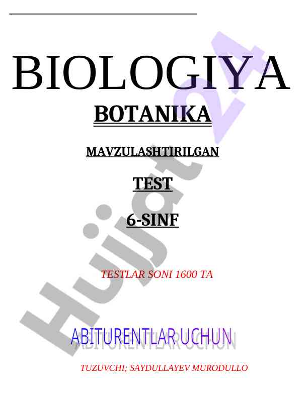 Biologiya botanika mavzulashtirilgan test 6-sinf
