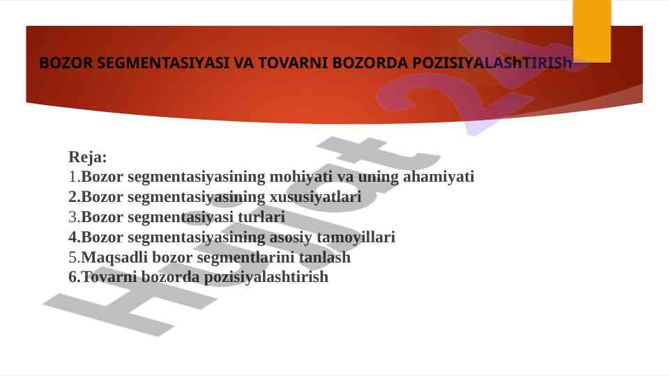 Bozor segmentasiyasi va tovarni bozorda pozisiyalashtirish