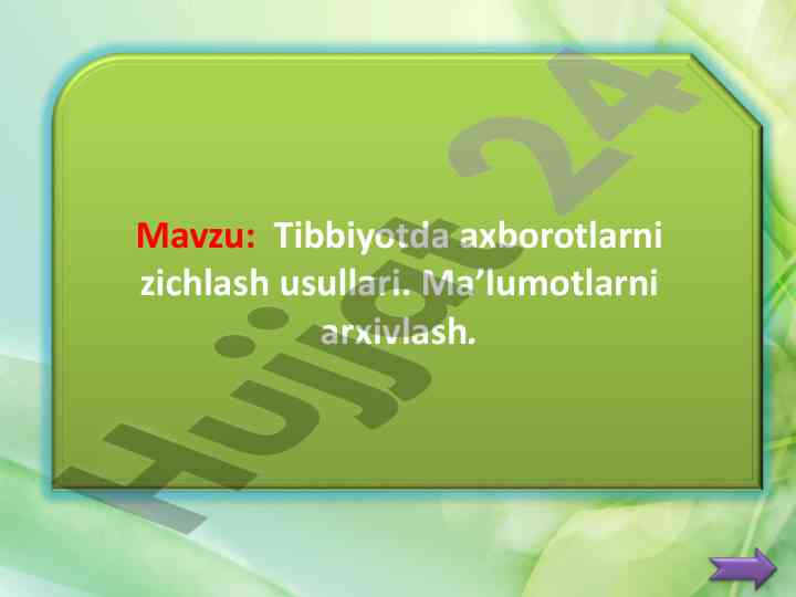 Tibbiyotda axborotlarni zichlash usullari