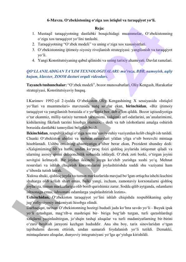 O‘zbekistoning istiqlol va taraqqiyot yo‘li